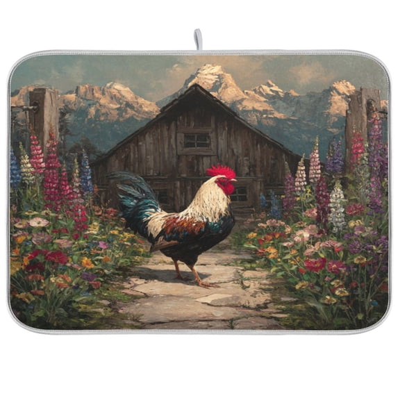 Kitchen Drying Mat Kitchen Drying Pad 16x18In Drying Dish Mat Dish Drying Mats Kitchen Countertop Multi-Function Drain Drying Mat Big Rooster Beautiful