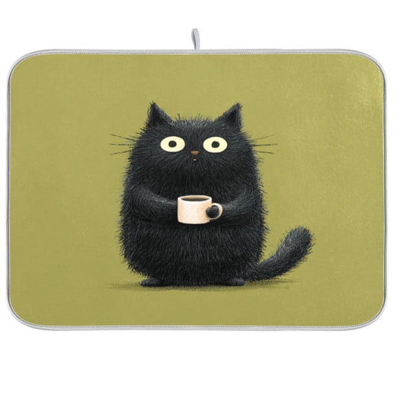 Kitchen Drying Mat Kitchen Drying Pad 16x18In Drying Dish Mat Dish Drying Mats Kitchen Countertop Multi-Function Drain Drying Mat Black Cat Coffee