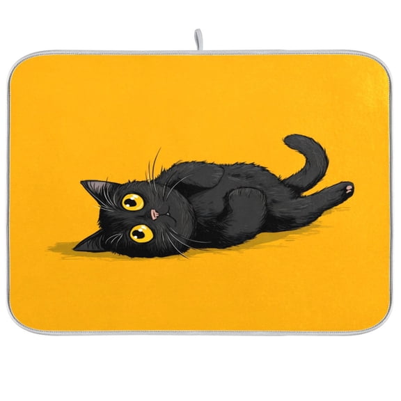 Kitchen Drying Mat Kitchen Drying Pad 16x18In Drying Dish Mat Dish Drying Mats Kitchen Countertop Multi-Function Drain Drying Mat Black Cat Yellow Eyes
