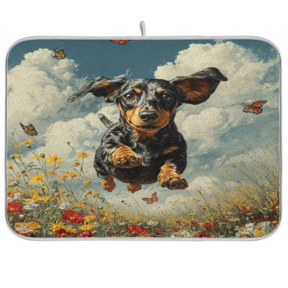 Kitchen Drying Mat Kitchen Drying Pad 16x18In Drying Dish Mat Dish Drying Mats Kitchen Countertop Multi-Function Drain Drying Mat Black Dog