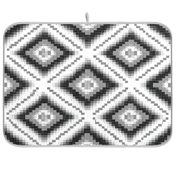 Kitchen Drying Mat Kitchen Drying Pad 16x18In Drying Dish Mat Dish Drying Mats Kitchen Countertop Multi-Function Drain Drying Mat Black and White Pattern