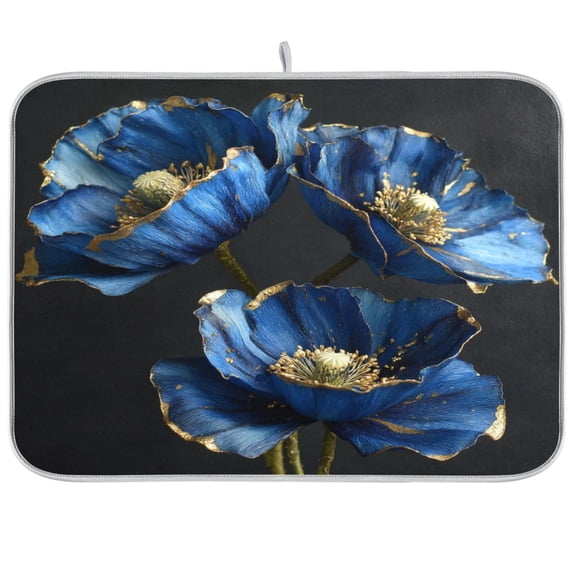 Kitchen Drying Mat Kitchen Drying Pad 16x18In Drying Dish Mat Dish Drying Mats Kitchen Countertop Multi-Function Drain Drying Mat Blue Beautiful Flowers