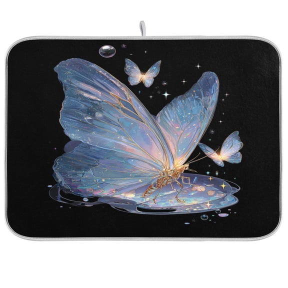 Kitchen Drying Mat Kitchen Drying Pad 16x18In Drying Dish Mat Dish Drying Mats Kitchen Countertop Multi-Function Drain Drying Mat Blue Butterfly Cute