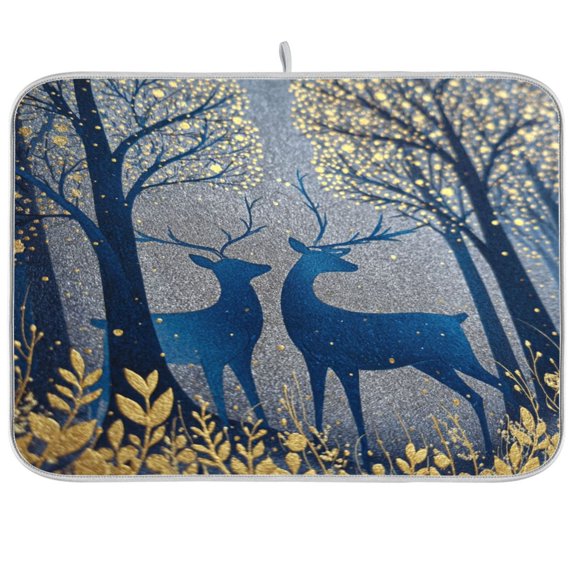 Kitchen Drying Mat Kitchen Drying Pad 16x18In Drying Dish Mat Dish Drying Mats Kitchen Countertop Multi-Function Drain Drying Mat Blue Christmas Deer