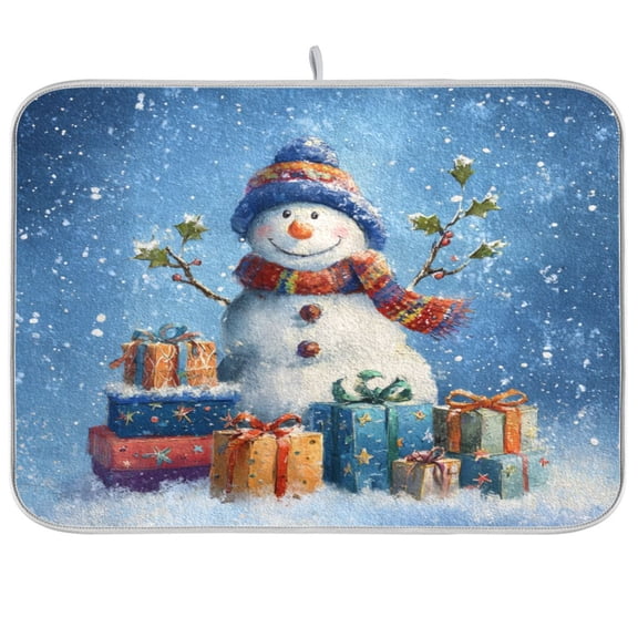 Kitchen Drying Mat Kitchen Drying Pad 16x18In Drying Dish Mat Dish Drying Mats Kitchen Countertop Multi-Function Drain Drying Mat Blue Christmas Snowman