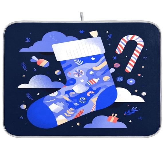 Kitchen Drying Mat Kitchen Drying Pad 16x18In Drying Dish Mat Dish Drying Mats Kitchen Countertop Multi-Function Drain Drying Mat Blue Christmas Stocking