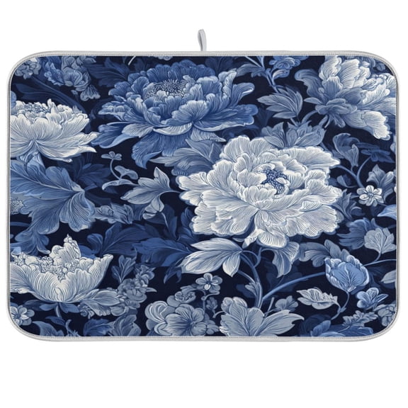 Kitchen Drying Mat Kitchen Drying Pad 16x18In Drying Dish Mat Dish Drying Mats Kitchen Countertop Multi-Function Drain Drying Mat Blue Flowers Beautiful