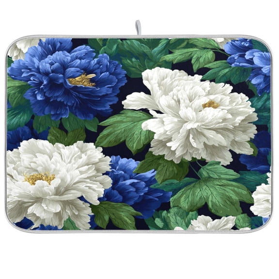 Kitchen Drying Mat Kitchen Drying Pad 16x18In Drying Dish Mat Dish Drying Mats Kitchen Countertop Multi-Function Drain Drying Mat Blue Flowers Cute