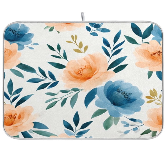 Kitchen Drying Mat Kitchen Drying Pad 16x18In Drying Dish Mat Dish Drying Mats Kitchen Countertop Multi-Function Drain Drying Mat Blue Flowers Lovely