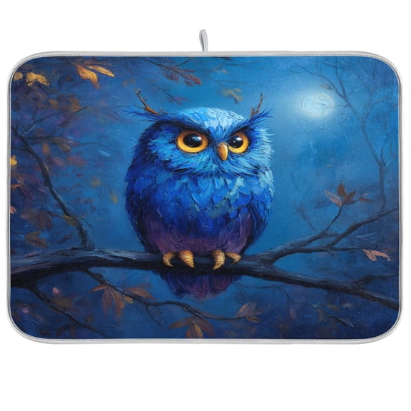 Kitchen Drying Mat Kitchen Drying Pad 16x18In Drying Dish Mat Dish Drying Mats Kitchen Countertop Multi-Function Drain Drying Mat Blue Owl Antlers Perched