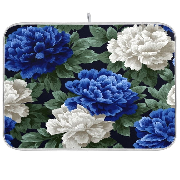 Kitchen Drying Mat Kitchen Drying Pad 16x18In Drying Dish Mat Dish Drying Mats Kitchen Countertop Multi-Function Drain Drying Mat Blue and White Flowers