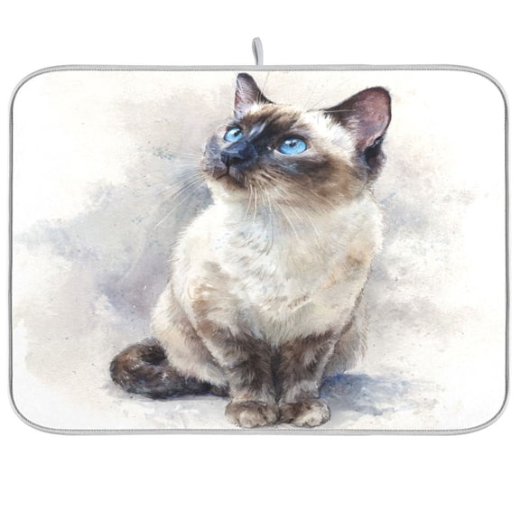Kitchen Drying Mat Kitchen Drying Pad 16x18In Drying Dish Mat Dish Drying Mats Kitchen Countertop Multi-Function Drain Drying Mat Blue-eyed Cat Beautiful