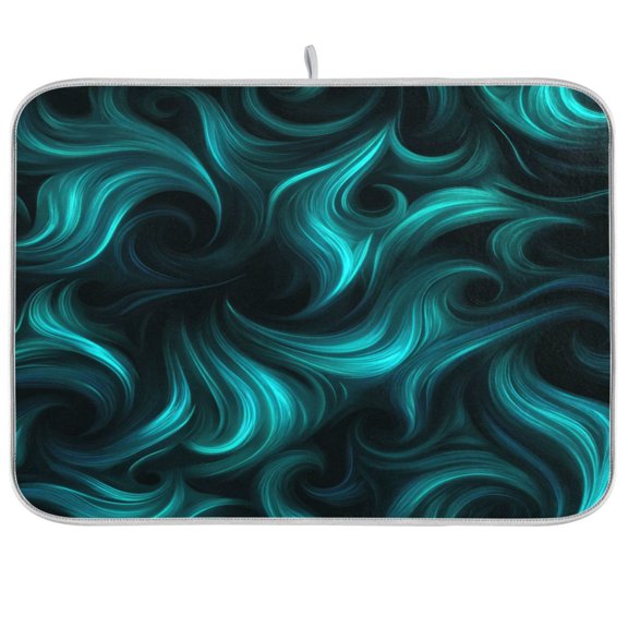 Kitchen Drying Mat Kitchen Drying Pad 16x18In Drying Dish Mat Dish Drying Mats Kitchen Countertop Multi-Function Drain Drying Mat Bold Cyan Green Vortex
