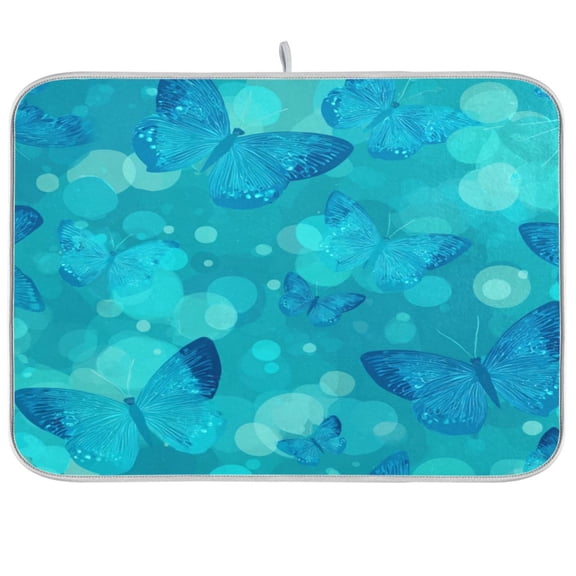 Kitchen Drying Mat Kitchen Drying Pad 16x18In Drying Dish Mat Dish Drying Mats Kitchen Countertop Multi-Function Drain Drying Mat Bright Blue Butterfly Pattern