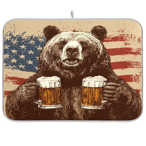 Kitchen Drying Mat Kitchen Drying Pad 16x18In Drying Dish Mat Dish Drying Mats Kitchen Countertop Multi-Function Drain Drying Mat Brown Bear Holding