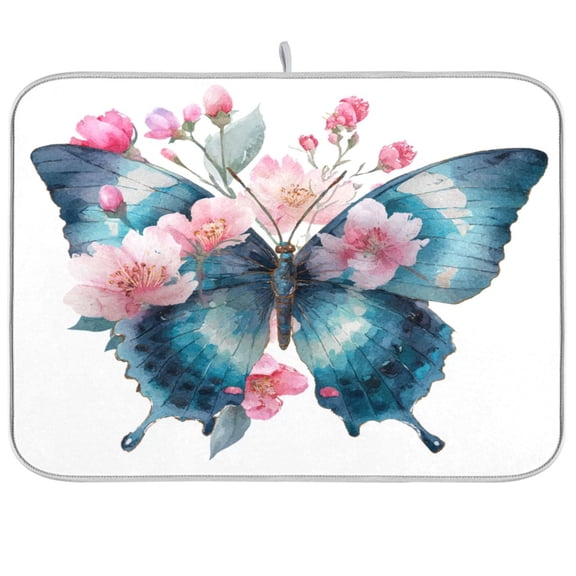 Kitchen Drying Mat Kitchen Drying Pad 16x18In Drying Dish Mat Dish Drying Mats Kitchen Countertop Multi-Function Drain Drying Mat Butterfly and Flowers