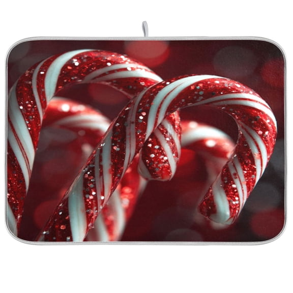 Kitchen Drying Mat Kitchen Drying Pad 16x18In Drying Dish Mat Dish Drying Mats Kitchen Countertop Multi-Function Drain Drying Mat Cartoon Christmas Candy Cane
