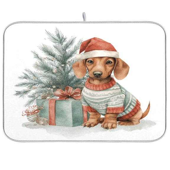 Kitchen Drying Mat Kitchen Drying Pad 16x18In Drying Dish Mat Dish Drying Mats Kitchen Countertop Multi-Function Drain Drying Mat Cartoon Christmas Dog