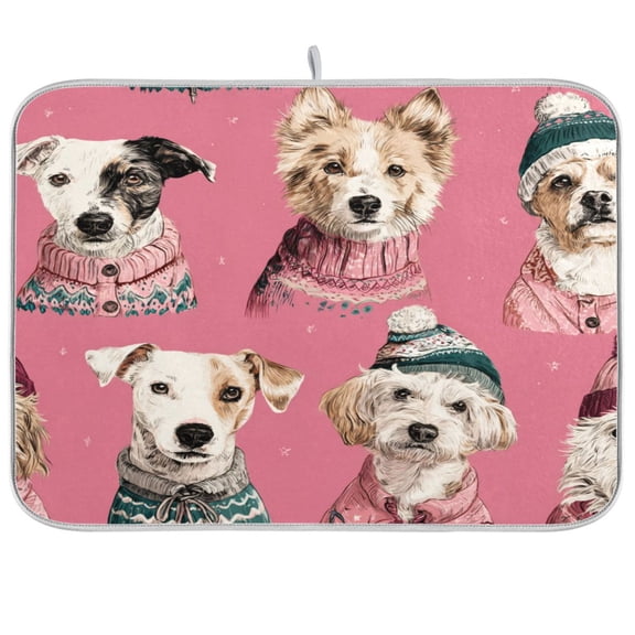 Kitchen Drying Mat Kitchen Drying Pad 16x18In Drying Dish Mat Dish Drying Mats Kitchen Countertop Multi-Function Drain Drying Mat Cartoon Christmas Dogs