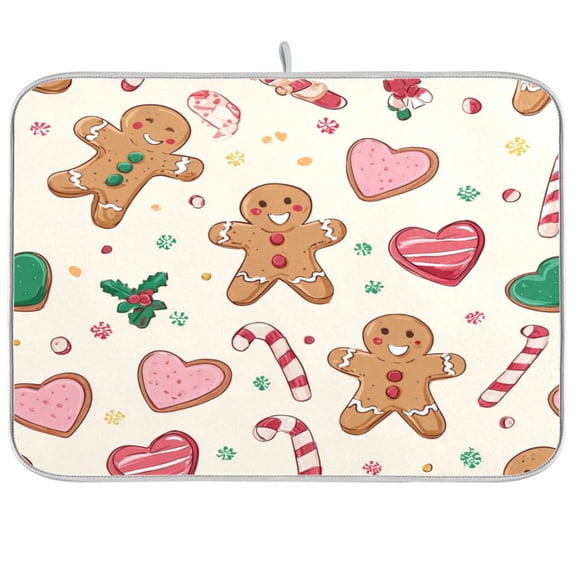 Kitchen Drying Mat Kitchen Drying Pad 16x18In Drying Dish Mat Dish Drying Mats Kitchen Countertop Multi-Function Drain Drying Mat Cartoon Christmas Gingerbread Man