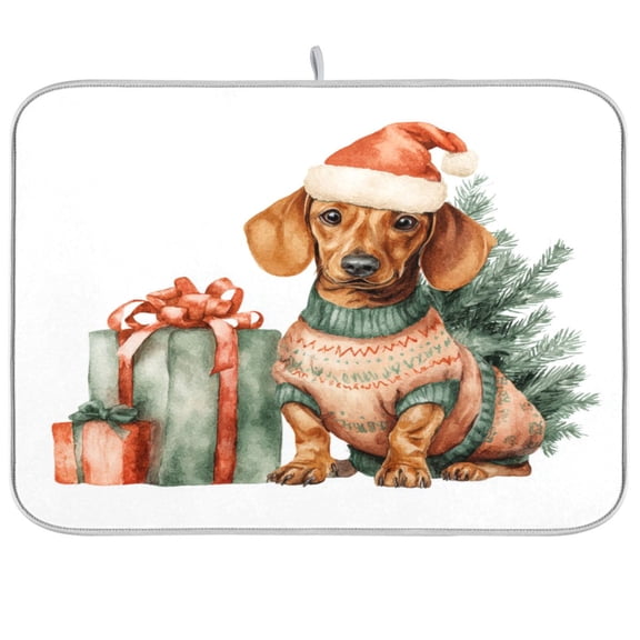 Kitchen Drying Mat Kitchen Drying Pad 16x18In Drying Dish Mat Dish Drying Mats Kitchen Countertop Multi-Function Drain Drying Mat Cartoon Christmas Puppy