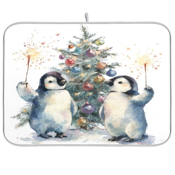 Kitchen Drying Mat Kitchen Drying Pad 16x18In Drying Dish Mat Dish Drying Mats Kitchen Countertop Multi-Function Drain Drying Mat Cartoon Christmas Penguins