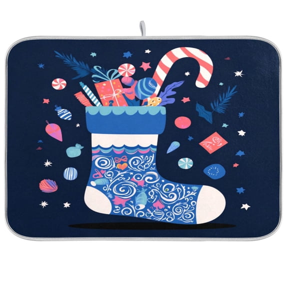 Kitchen Drying Mat Kitchen Drying Pad 16x18In Drying Dish Mat Dish Drying Mats Kitchen Countertop Multi-Function Drain Drying Mat Cartoon Christmas Stocking