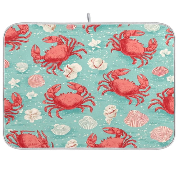 Kitchen Drying Mat Kitchen Drying Pad 16x18In Drying Dish Mat Dish Drying Mats Kitchen Countertop Multi-Function Drain Drying Mat Cartoon Crabs and Shells