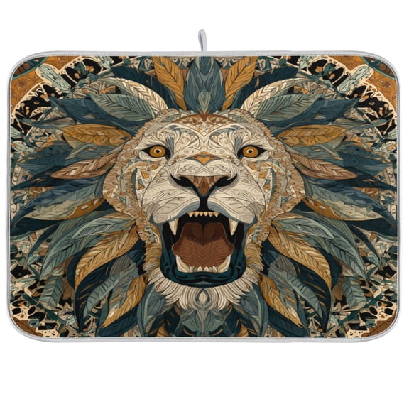 Kitchen Drying Mat Kitchen Drying Pad 16x18In Drying Dish Mat Dish Drying Mats Kitchen Countertop Multi-Function Drain Drying Mat Cartoon Fierce Lion