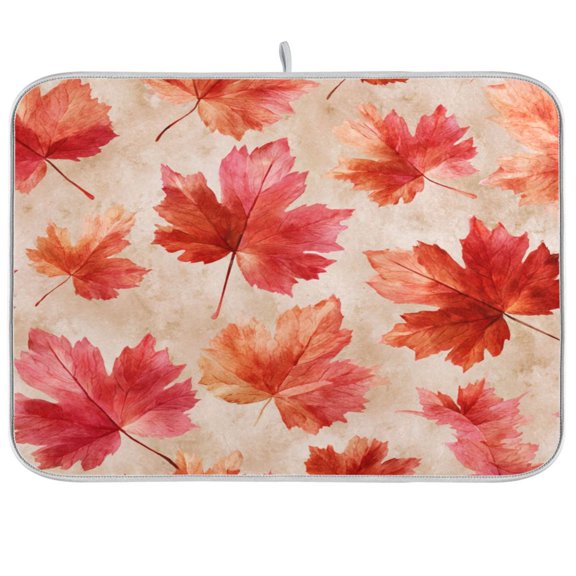 Kitchen Drying Mat Kitchen Drying Pad 16x18In Drying Dish Mat Dish Drying Mats Kitchen Countertop Multi-Function Drain Drying Mat Cartoon Red Maple Leaf