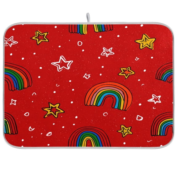 Kitchen Drying Mat Kitchen Drying Pad 16x18In Drying Dish Mat Dish Drying Mats Kitchen Countertop Multi-Function Drain Drying Mat Cartoon Red Rainbow