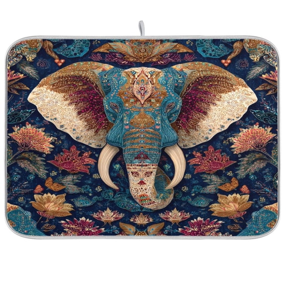Kitchen Drying Mat Kitchen Drying Pad 16x18In Drying Dish Mat Dish Drying Mats Kitchen Countertop Multi-Function Drain Drying Mat Cartoon Watercolor Elephant