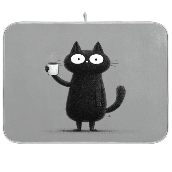 Kitchen Drying Mat Kitchen Drying Pad 16x18In Drying Dish Mat Dish Drying Mats Kitchen Countertop Multi-Function Drain Drying Mat Cat Drinks Coffee