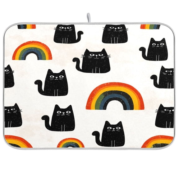 Kitchen Drying Mat Kitchen Drying Pad 16x18In Drying Dish Mat Dish Drying Mats Kitchen Countertop Multi-Function Drain Drying Mat Cat Seamless