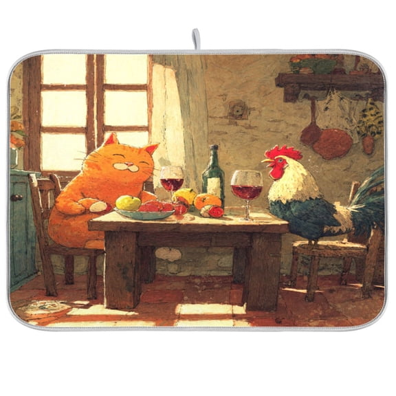 Kitchen Drying Mat Kitchen Drying Pad 16x18In Drying Dish Mat Dish Drying Mats Kitchen Countertop Multi-Function Drain Drying Mat Cat Table Scene