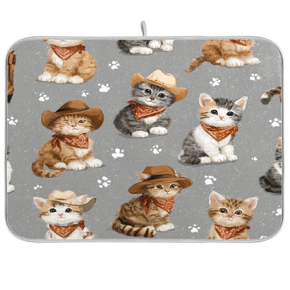 Kitchen Drying Mat Kitchen Drying Pad 16x18In Drying Dish Mat Dish Drying Mats Kitchen Countertop Multi-Function Drain Drying Mat Cats Wearing Hats
