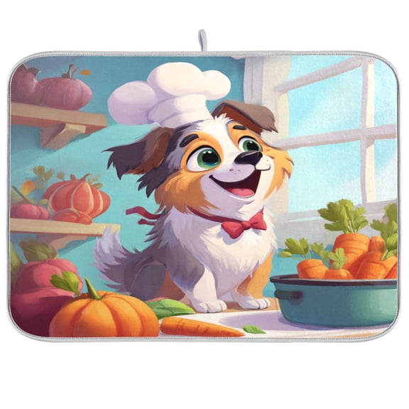 Kitchen Drying Mat Kitchen Drying Pad 16x18In Drying Dish Mat Dish Drying Mats Kitchen Countertop Multi-Function Drain Drying Mat Chef Dog