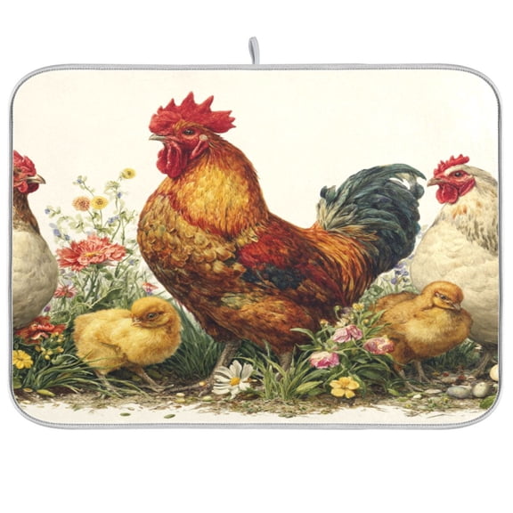 Kitchen Drying Mat Kitchen Drying Pad 16x18In Drying Dish Mat Dish Drying Mats Kitchen Countertop Multi-Function Drain Drying Mat Chicken Group Flowers