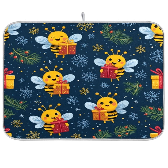 Kitchen Drying Mat Kitchen Drying Pad 16x18In Drying Dish Mat Dish Drying Mats Kitchen Countertop Multi-Function Drain Drying Mat Christmas Bees
