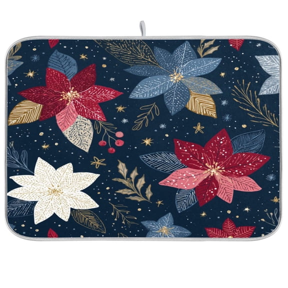 Kitchen Drying Mat Kitchen Drying Pad 16x18In Drying Dish Mat Dish Drying Mats Kitchen Countertop Multi-Function Drain Drying Mat Christmas Flowers Are Colorful