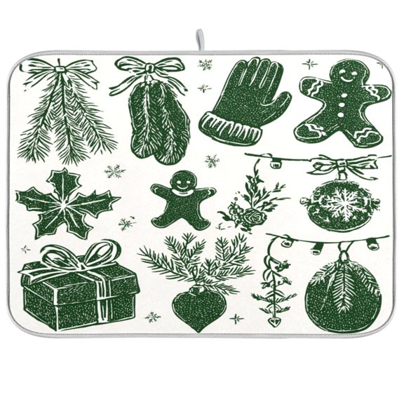 Kitchen Drying Mat Kitchen Drying Pad 16x18In Drying Dish Mat Dish Drying Mats Kitchen Countertop Multi-Function Drain Drying Mat Christmas Gingerbread Man Cute