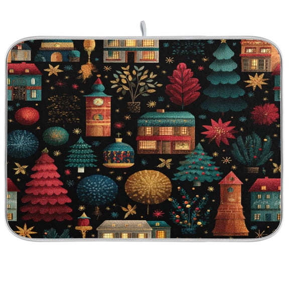 Kitchen Drying Mat Kitchen Drying Pad 16x18In Drying Dish Mat Dish Drying Mats Kitchen Countertop Multi-Function Drain Drying Mat Christmas House Pattern