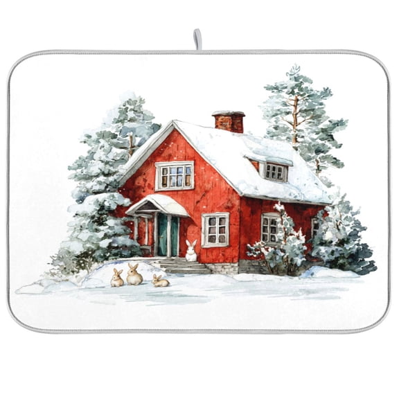 Kitchen Drying Mat Kitchen Drying Pad 16x18In Drying Dish Mat Dish Drying Mats Kitchen Countertop Multi-Function Drain Drying Mat Christmas Red House