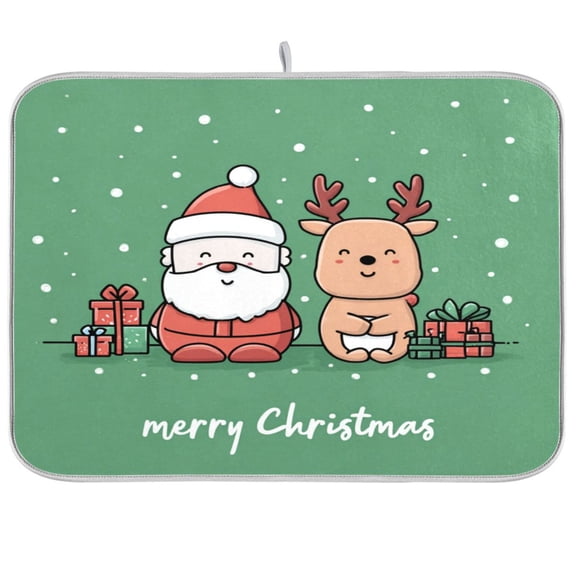 Kitchen Drying Mat Kitchen Drying Pad 16x18In Drying Dish Mat Dish Drying Mats Kitchen Countertop Multi-Function Drain Drying Mat Christmas Reindeer Cartoon