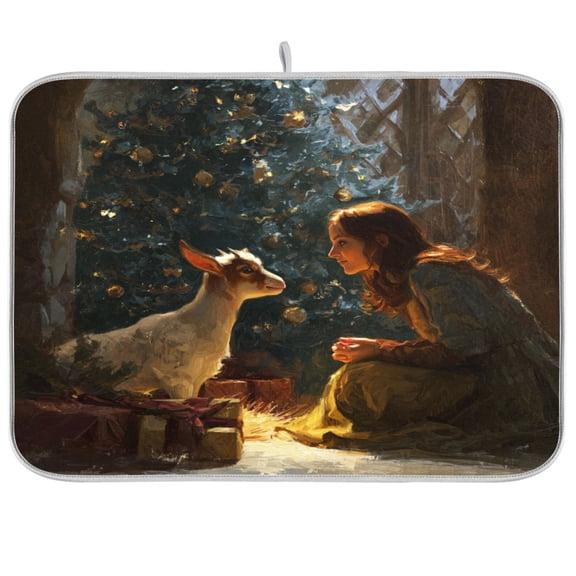 Kitchen Drying Mat Kitchen Drying Pad 16x18In Drying Dish Mat Dish Drying Mats Kitchen Countertop Multi-Function Drain Drying Mat Christmas Sheep