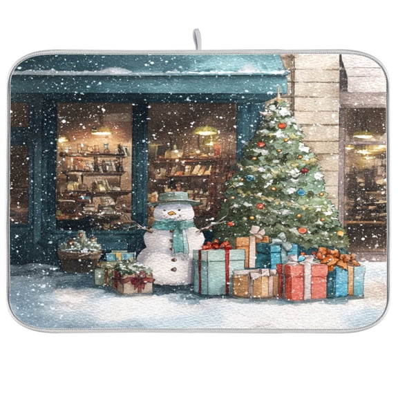 Kitchen Drying Mat Kitchen Drying Pad 16x18In Drying Dish Mat Dish Drying Mats Kitchen Countertop Multi-Function Drain Drying Mat Christmas Snow Night