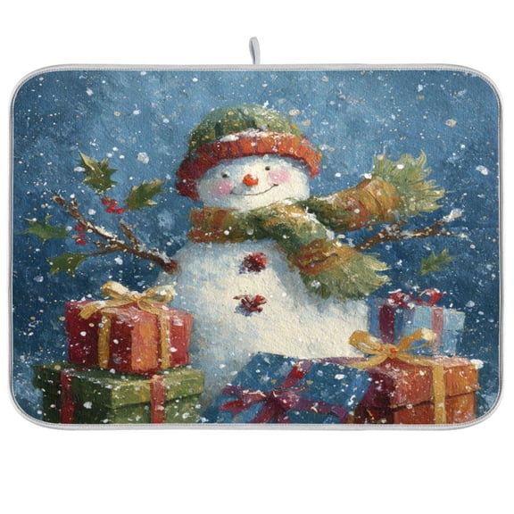 Kitchen Drying Mat Kitchen Drying Pad 16x18In Drying Dish Mat Dish Drying Mats Kitchen Countertop Multi-Function Drain Drying Mat Christmas Snowman Cute