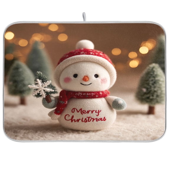 Kitchen Drying Mat Kitchen Drying Pad 16x18In Drying Dish Mat Dish Drying Mats Kitchen Countertop Multi-Function Drain Drying Mat Christmas Snowman Cartoon