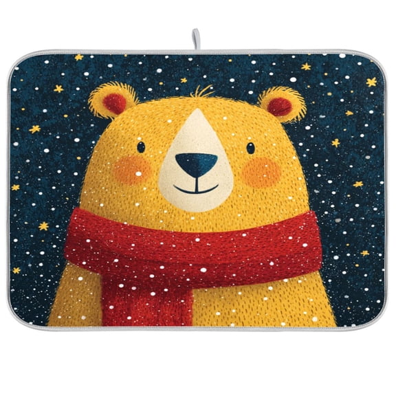 Kitchen Drying Mat Kitchen Drying Pad 16x18In Drying Dish Mat Dish Drying Mats Kitchen Countertop Multi-Function Drain Drying Mat Christmas Yellow Bear