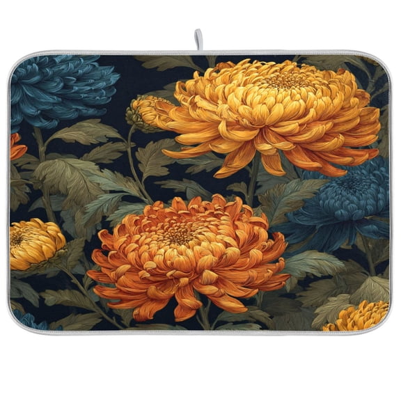 Kitchen Drying Mat Kitchen Drying Pad 16x18In Drying Dish Mat Dish Drying Mats Kitchen Countertop Multi-Function Drain Drying Mat Chrysanthemum Seamless Pattern